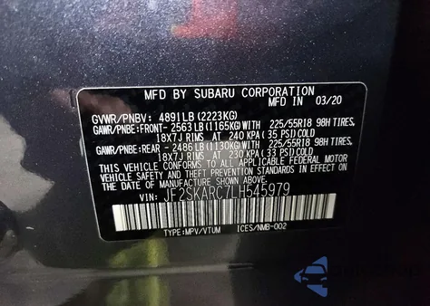 2020 Subaru Forester Sport z USA, uszkodzony, nr VIN JF2SKARC7LH545979